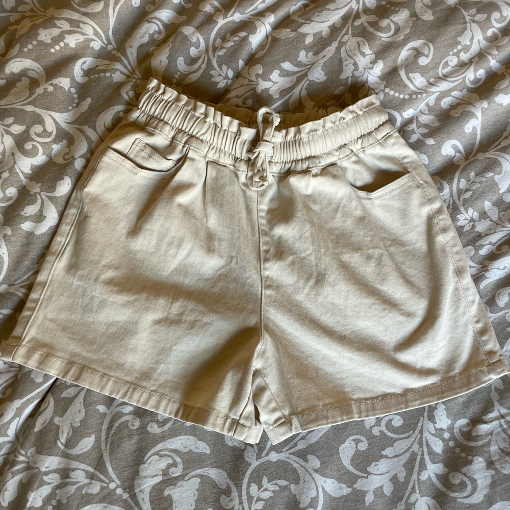 Time and Tru High Waist Cream Shorts